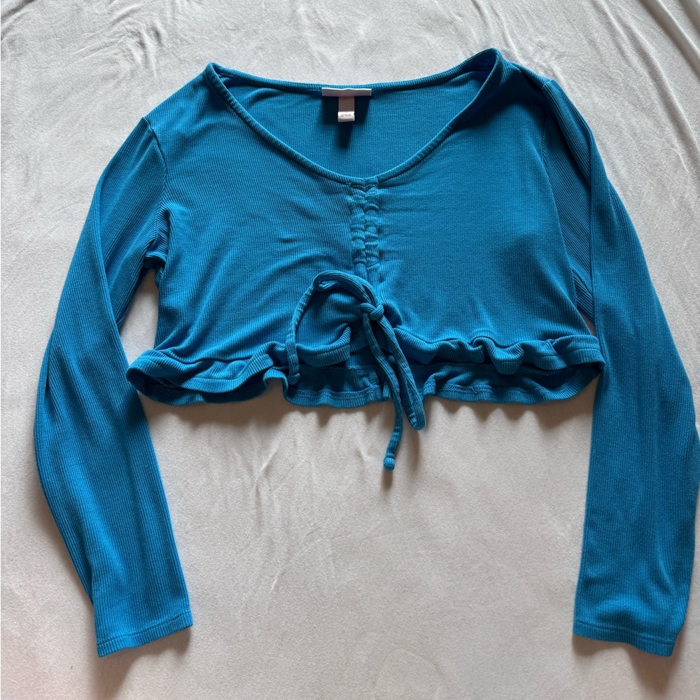 Isabel Teal Long Sleeve Crop Top - Size S